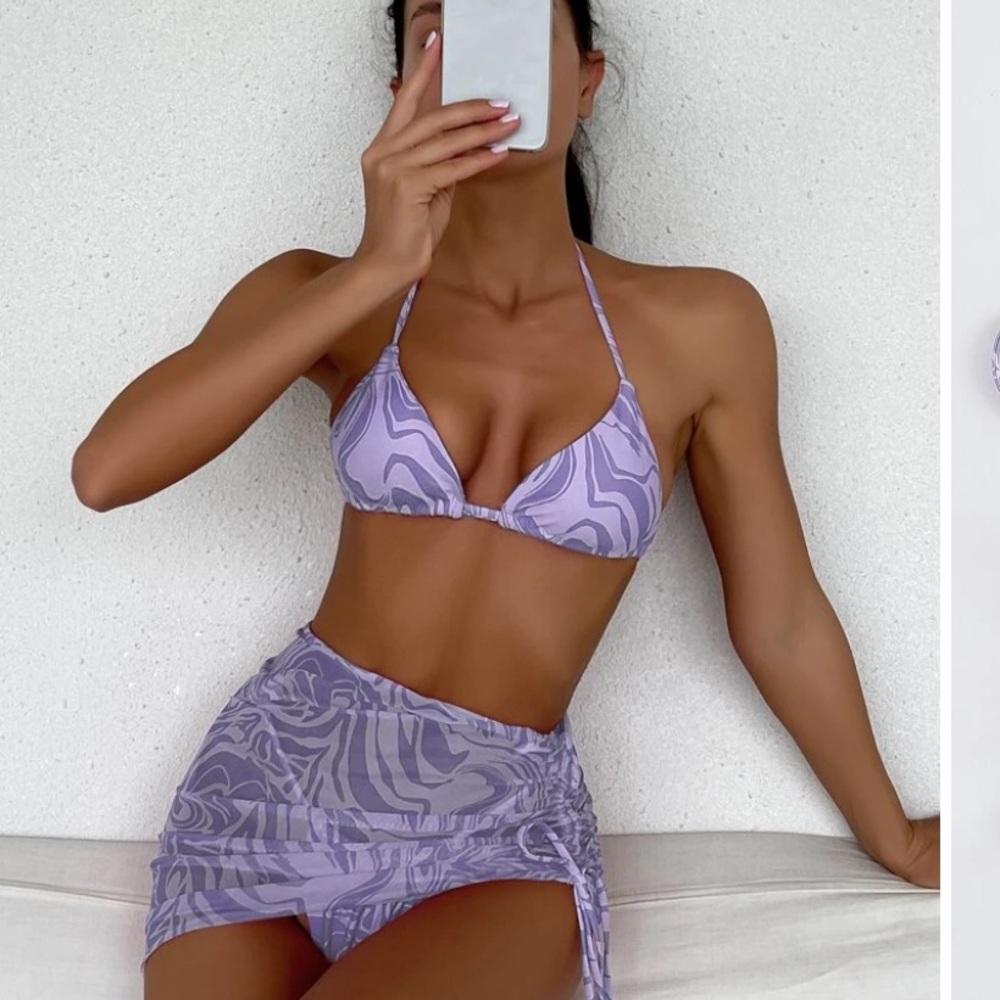 NEW NEVER WORN SHEIN HALTER TRIANGLE BILINI SWIMSUIT WITH COVER SKIRT